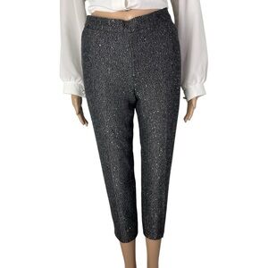 New JCrew Martie Slim Crop Grey Petite Sequin Herring Bone Wool Tweed Trousers
